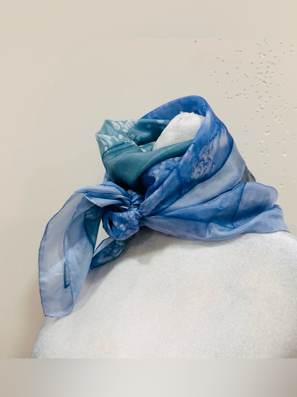 Watercolor Silk Scarf Blue Aqua Square Neck Scarf Ombre Gradient Shawl Wrap